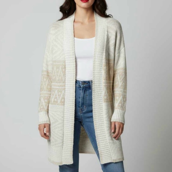 Joie Sweaters - JOIE Longline Nordic Duster Cardigan in Cream/Tan Bouclé Knit Size X-Small (NWT)